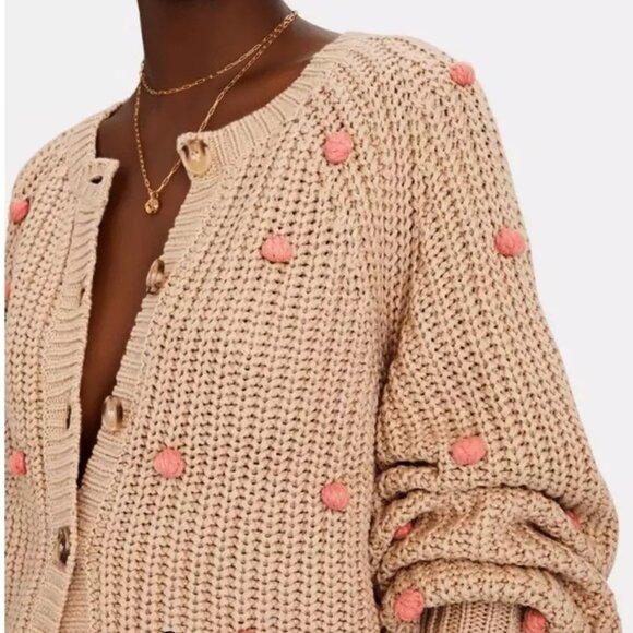 NWT The Great. Bobble Fisherman Knit Cardigan in Sand and Berry Size 0 - Picture 11 of 11